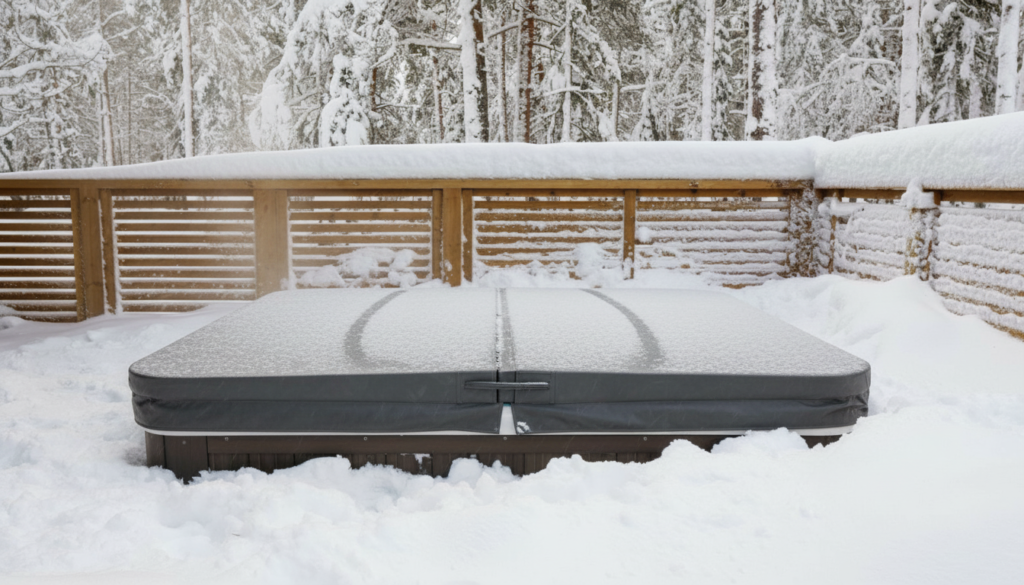 Hot tub cover sealed tight during power outage to prevent freezing
