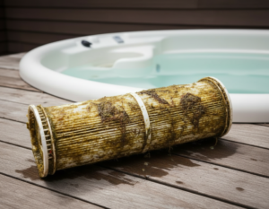 Hot tub filter maintenance - clean cartridge filter ready to reinstall