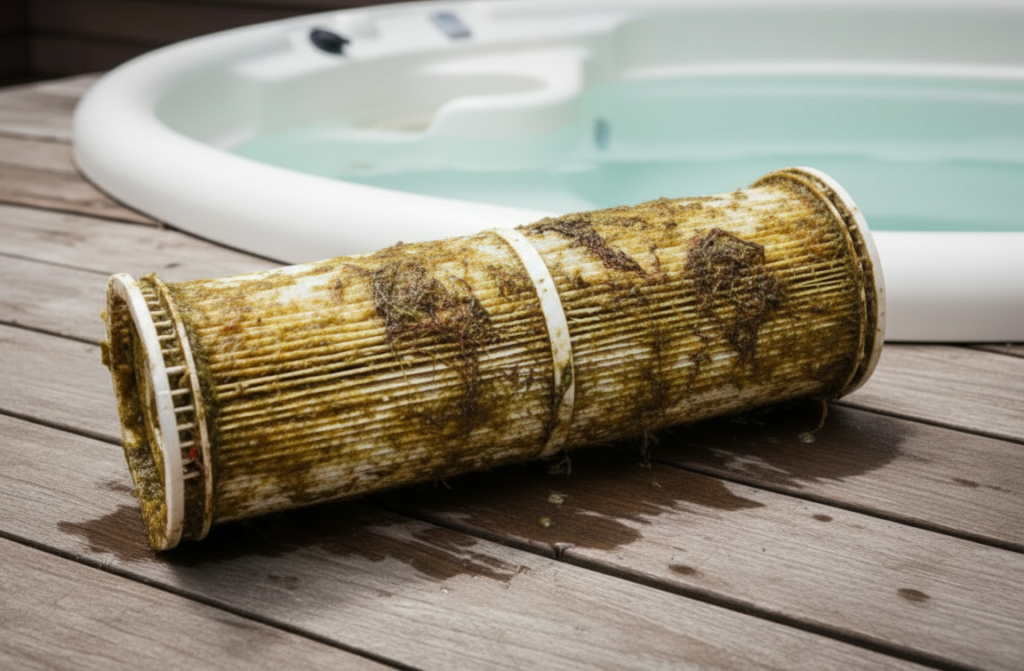 Hot Tub Filter Maintenance: How To Clean & When To Replace 8 Hot tub filter maintenance - clean cartridge filter ready to reinstall