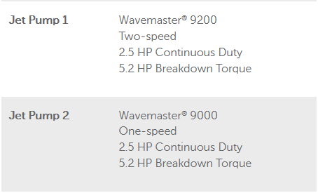 Hot tub horsepower spec sheet comparing Viking and Hot Spring Grandee pumps