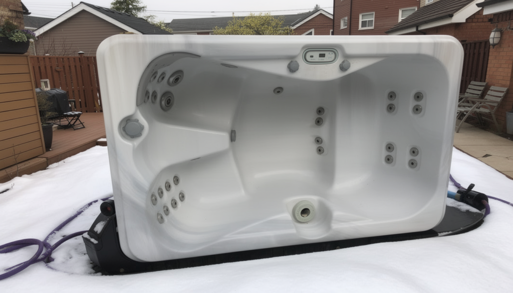 Hot tub winter delivery using a spa sled across snow