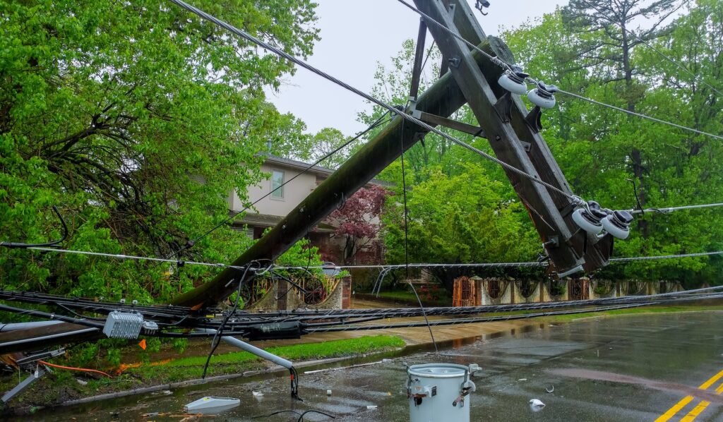 Hot tub power outage - damaged electric poles after winter storm