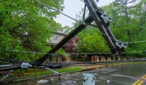 Hot tub power outage - damaged electric poles after winter storm